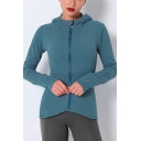 Women's Jacket Solid Color Asymmetrical Hem Zip Closure Hooded Cowl Collar Long Sleeved