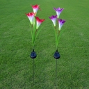 Modern Solar Lily Stake Lighting Plastic 3 Bulbs Garden Ground Light in Red/Purple, Pack of 1 Piece