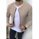 Fancy Men's Jacket Quilted Side Pocket Zip Fly Ribbed Trim Long Sleeves Slim Fitted Jacket