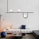 Novelty Minimalist 3-Light Pendant Lighting Black Linear and Arc Small/Large Hanging Island Lamp with Clear Ball Glass Shade