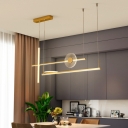 Black/Gold Linear Island Light Fixture Minimalist 3-Head Metal LED Pendant Lamp in 3 Color Light/Remote Control Stepless Dimming