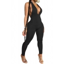 Casual Women's Jumpsuit Plain Deep V Neck Sleeveless Slim Fitted Ankle Length Jumpsuit