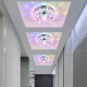 Modern LED Ceiling Flush Mount Chrome Floral Mini Flush Light Fixture with Crystal Shade, Warm/White/Multi-Color Light
