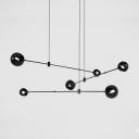 Linear Dining Room Chandelier Lamp Iron 2/4/6-Bulb Postmodern Hanging Lamp with Dome Shade in Black