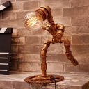 1-Light Jogger Night Table Lamp Steampunk Metal Brass Nightstand Light with Gear Base
