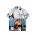 Fashionable Men's Shirt All over Fish Figure Ocean Pattern Button Closure Short Sleeves Spread Collar Relaxed Fit Shirt