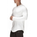 Leisure Mens Tee Top Solid Color Asymmetrical Hem Round Neck Raglan Long Sleeves Regular Fitted T-Shirt