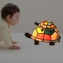 Turtle Mom and Baby Table Light Tiffany Stained Glass Single-Bulb White/Red Night Lamp for Nursery