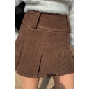 Fancy Women's A-Line Skirt Solid Color Corduroy High Waist Mini A-Line Skirt