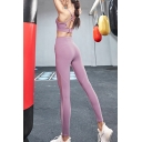 Gym Womens Set Solid Color Scoop Neck Strappy Hollow Out Fit Crop Cami & Leggings Set