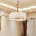 Round Crystal Beaded Pendant Chandelier Contemporary 8/12-Head Gold Ceiling Suspension Lamp