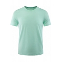 Basic Men's Training Tee Top Solid Color Round Neck Short Sleeves Slim Fitted Workout T-Shirt