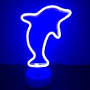 White Dolphin Battery Night Light Cartoon Plastic LED Table Stand Lamp with Round Base
