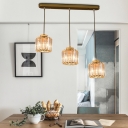 3 Heads Cluster Cylinder Pendant Modern Black/Gold Crystal Block Hanging Light Fixture with Round/Linear Canopy