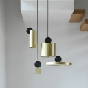 Tube/Cube/Flat LED Pendant Light Fixture Post-Modern Metallic Dining Room Suspension Light in Brass, 3