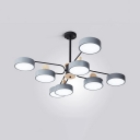 3/6/8-Light Living Room LED Chandelier Nordic Grey/White and Wood Hanging Lamp with Round Acrylic Shade