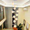 10 Bulbs Living Room Drop Pendant Modern Silver Multi Hanging Light with Globe Opal Glass Shade