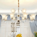 Ivory Floral Up Chandelier Lamp Modern 6/8/12-Bulb Frosted Glass Pendant Lighting Fixture for Bedroom