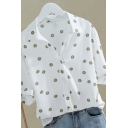 Elegant Women's Shirt Blouse All over Daisy Print Button Fly Tie Cuffs Spread Collar Half Sleeves Regular Fitted Shirt Blouse