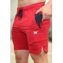 Leisure Mens Shorts Icon Print Zipper Pocket Drawstring Elastic Waist Split Hem Fitted Training Shorts