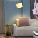 Swivelable Drum Floor Lamp Postmodern Fabric Single Black/Gold Table Floor Light with Arched Arm