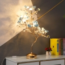 5 Lights Night Stand Lamp Korean Flower Tree Shaped Ceramic Table Light in White/Pink/Clear with Crystal Orb