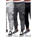 Trendy Men's Pants Pleated Detail Side Pocket Mid Drawstring Waist Banded Cuffs Ankle Length Jogger Pants