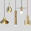 Single Bedside Pendant Light Kit Postmodern Gold Hanging Lamp with Trumpet Flared/Disc/Cone Metal Shade