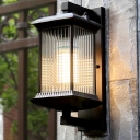 Coffee Single-Bulb Wall Light Retro Style Clear Rib Glass Rectangle Wall Mounted Lamp