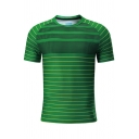 Trendy Men's Tee Top Contrast Panel Stripe Pattern Round Neck Short-sleeved Slim Fitted T-Shirt