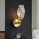 Brass Twig Sconce Light Postmodern 1 Bulb Crystal Hexagon Wall Mount Light Fixture