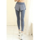 Novelty Womens Pants Shorts False Two Pieces Mid Waist Slim Fitted Ankle Length Quick Dry Yoga Pants