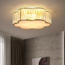 3/4/5 Bulbs Flush Mount Lamp Simple Bedroom Small/Medium/Large Ceiling Light with Floral Crystal Shade in Black/Gold