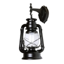 1-Light Kerosene Lantern Sconce Vintage Black Clear Glass Wall Mounted Lamp for Kitchen