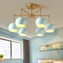 Mint Green Dome Chandelier Macaron 3/6/8 Heads Metal Ceiling Pendant Lamp with Antiqued Gold Arm