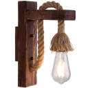 Shaded/Shadeless Hemp Rope Wall Lighting Loft Style Single Kitchen Wall Mount Fixture with Wood L Arm in Brown