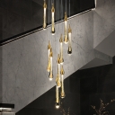 Stylish Modern Teardrop Pendant Lamp Clear Glass 10/15/20 Heads Loft House Multi Light Ceiling Light in Gold