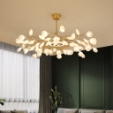 Modern 48/64 Bulbs Chandelier Light Gold Leafy Ceiling Pendant with Acrylic Shade for Living Room