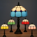 Baroque Dome Nightstand Lamp 1 Bulb Pink/Red/Blue Gridded Glass Table Light for Living Room
