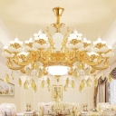 6/8/15 Heads Candelabra Chandelier Traditional Gold Faux Jade Suspension Light with Crystal Drape