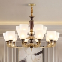 Bell Dining Room Chandelier Light Frosted White Glass 10/15/18 Heads Modern Wall Lamp in Brass