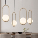 Small/Large Ball Hanging Pendant Postmodern Cream Glass 1-Light Gold Ceiling Light with Oval Stand