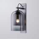 Double Elongated Dome Sconce Light Modern Smoke Grey Glass 1 Bulb Bedroom Wall Mounted Light in Black