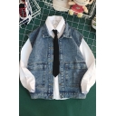 Cool Boys Vest Spread Collar Button Up Flap Pockets Relaxed Plain Denim Vest