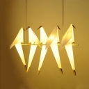 Plastic Origami Crane Drop Pendant Art Deco 1/2/6-Head White and Brass Chandelier Lamp