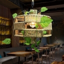 Beige Hollowed out Ceiling Hanging Lantern Farmhouse Rope 1 Bulb Dining Table Plant Pendant Light