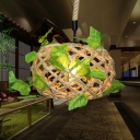 Roped Oval Ceiling Pendant Light Rural Single-Bulb Restaurant Plant Hanging Lamp in Beige