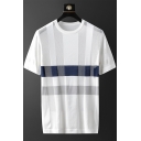 Trendy Men's Tee Top Contrast Color Patchwork Round Neck Short Sleeves Regular Fitted T-Shirt