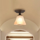 Amber Alabaster Glass Bell Flush Light Traditional 1 Head Corridor Semi Flush Mount Lamp in Brown