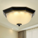 Small/Large Bowl LED Ceiling Light Vintage Yellow/Gold-Black/Black-Red Ribbed Frosted Glass Pane Flush Mount in Warm/White Light/Third Gear